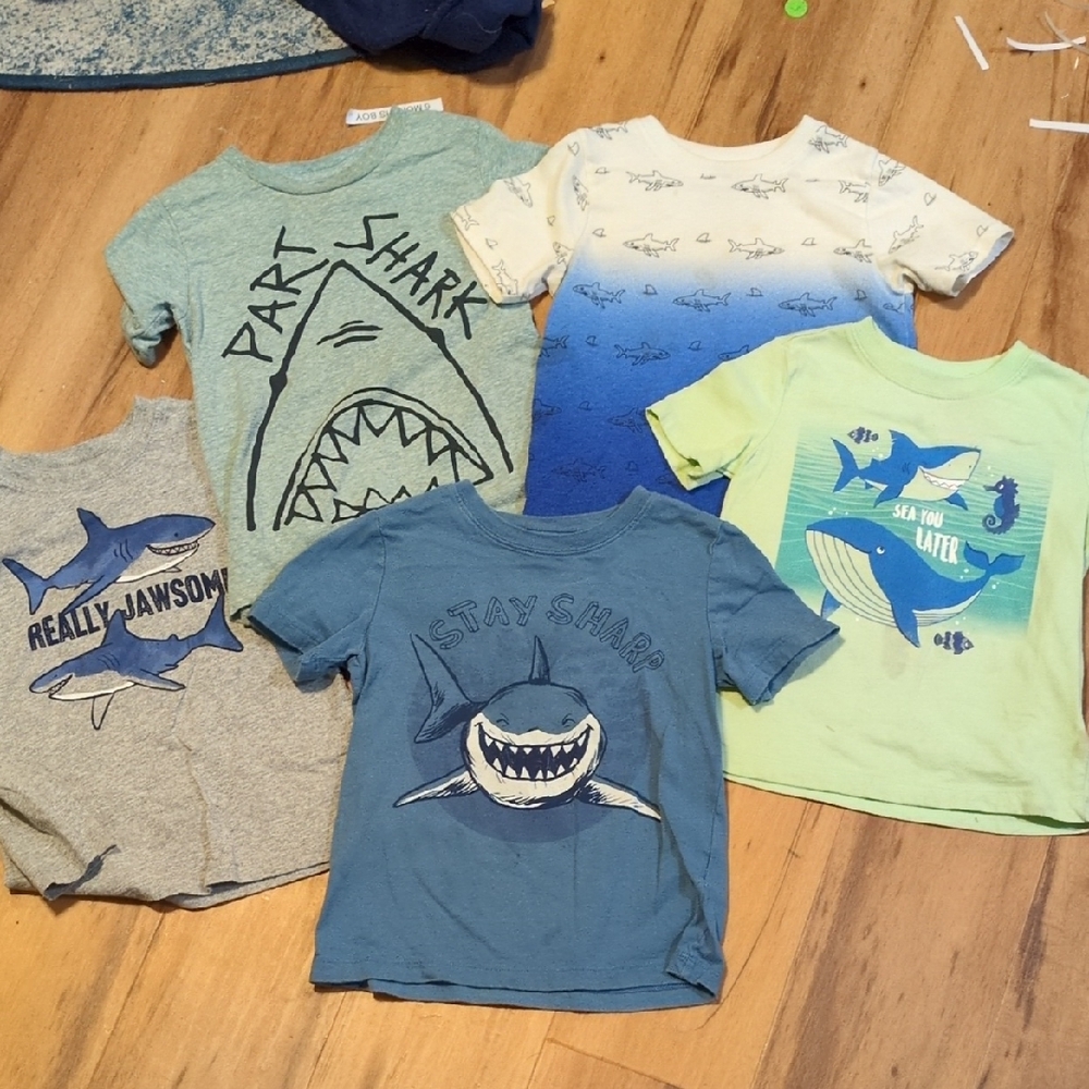 Shark Themed Boys 4T/4A Shirt Play Condition Shirt Lot Bundle CALLOUTS
